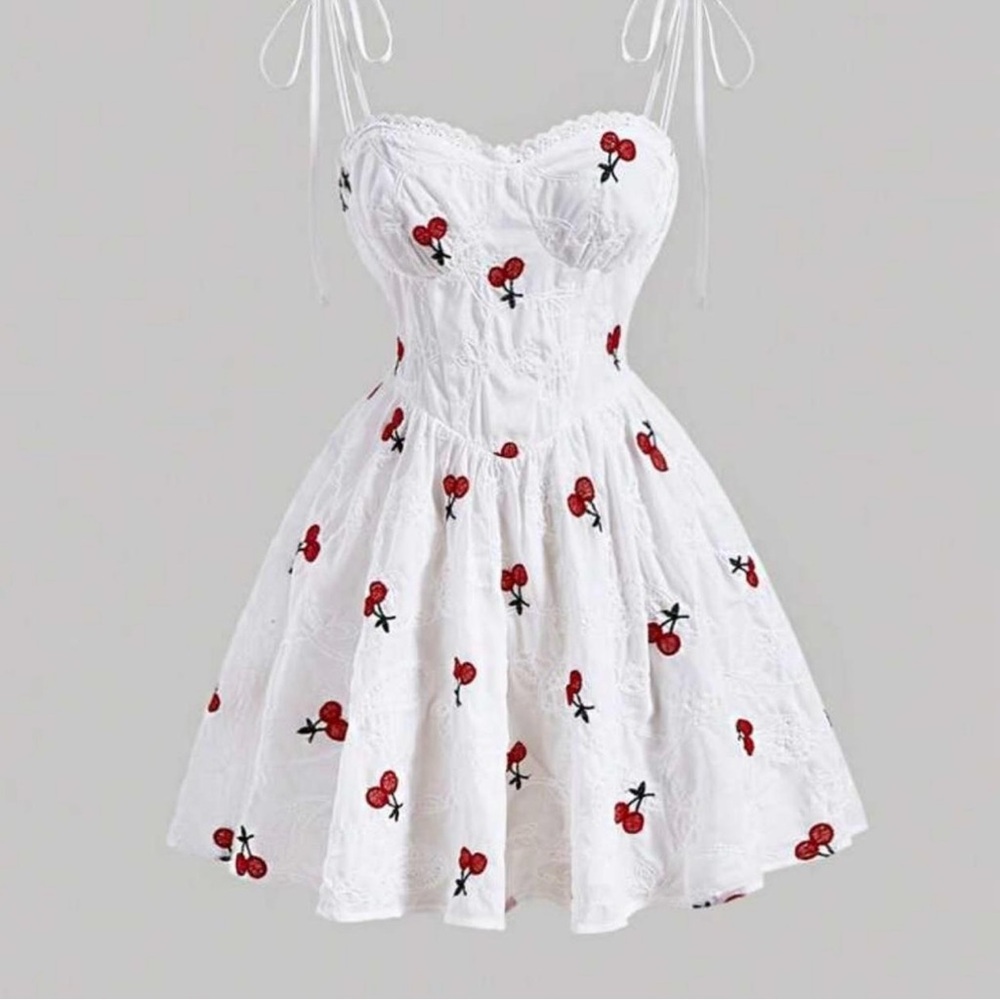 Cherry Print Tie Shoulder Cami Dress